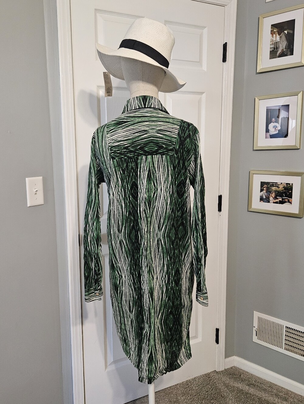 Derek Lam For Design Nation Green Patterned Long Sleeve Shirt Dress - Picture 3 of 8